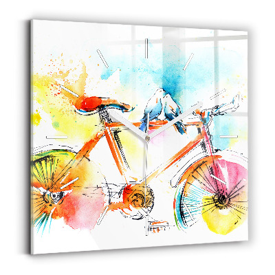 Square glass wall clock Painted bike