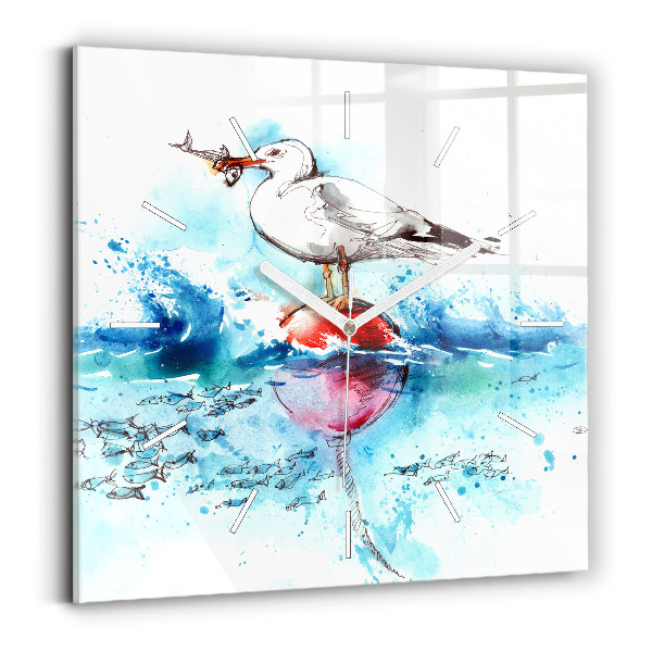 Square glass wall clock Painted seagull