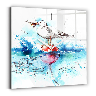 Square glass wall clock Painted seagull