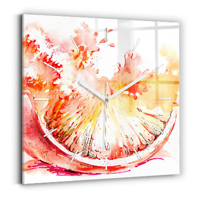 Square glass wall clock Painted orange