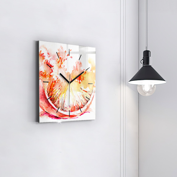 Square glass wall clock Painted orange