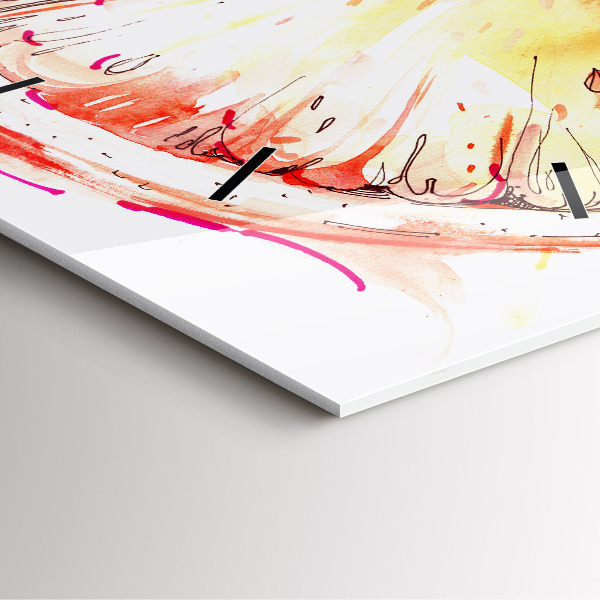 Square glass wall clock Painted orange