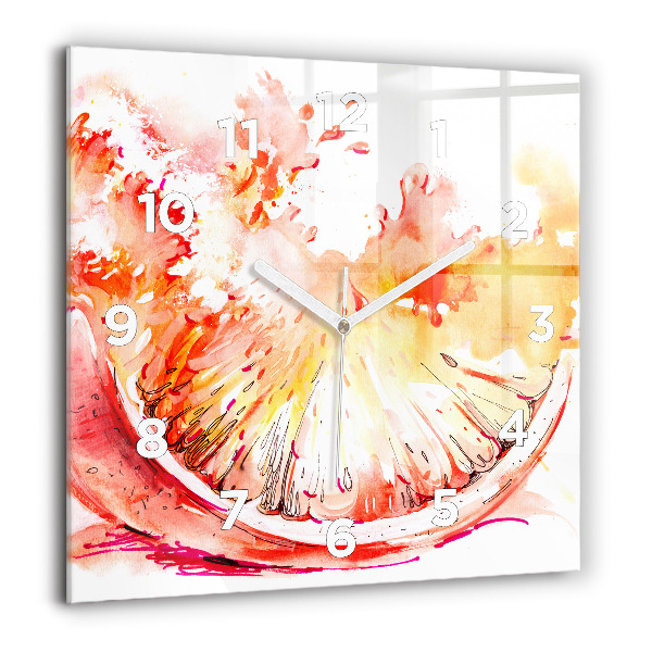 Square glass wall clock Painted orange