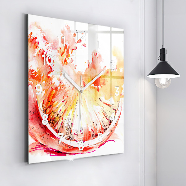 Square glass wall clock Painted orange
