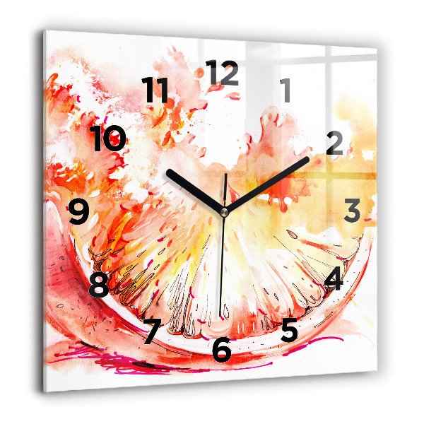 Square glass wall clock Painted orange