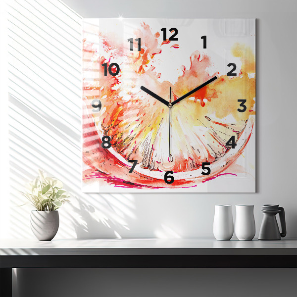Square glass wall clock Painted orange