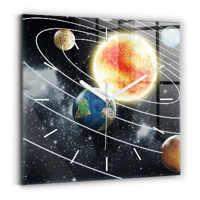 Square glass wall clock The solar system