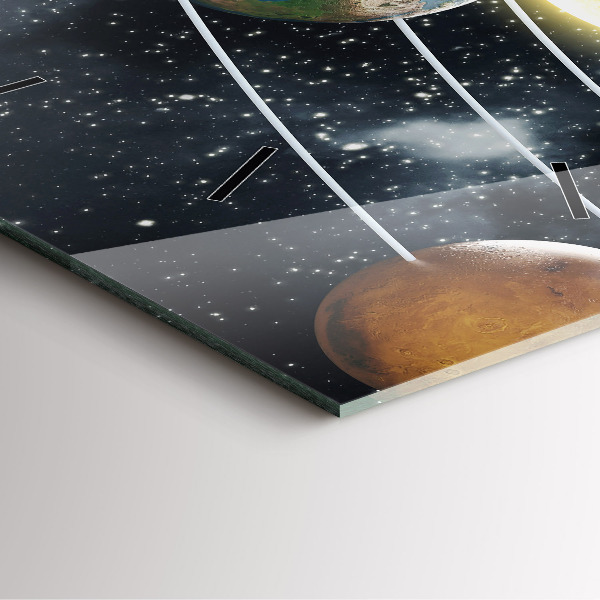 Square glass wall clock The solar system