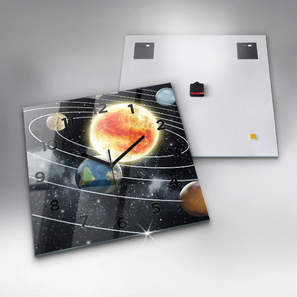 Square glass wall clock The solar system