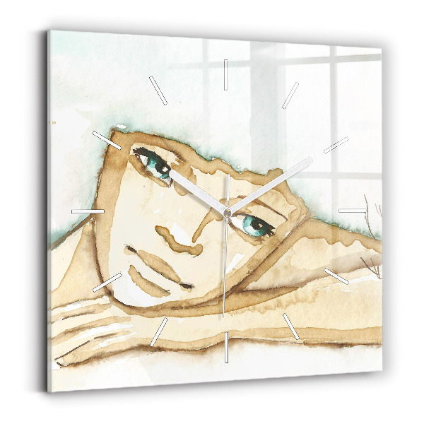 Square glass wall clock Portrait of a woman