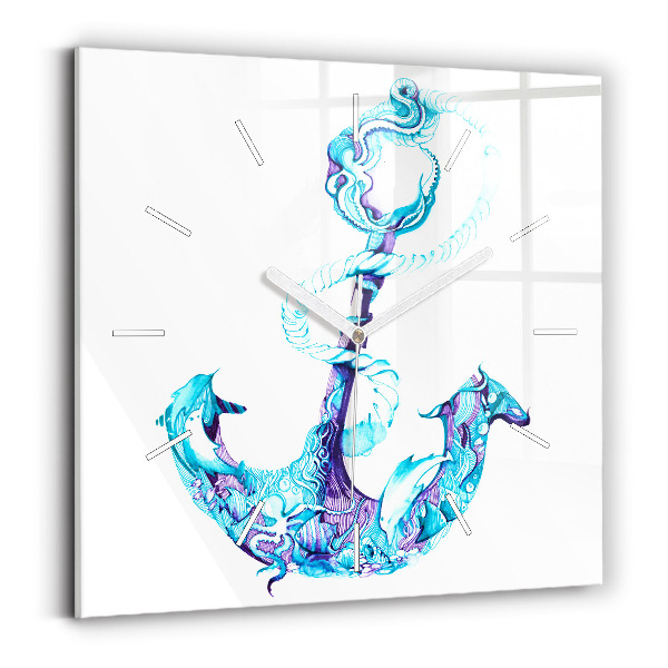 Square glass wall clock Sea anchor