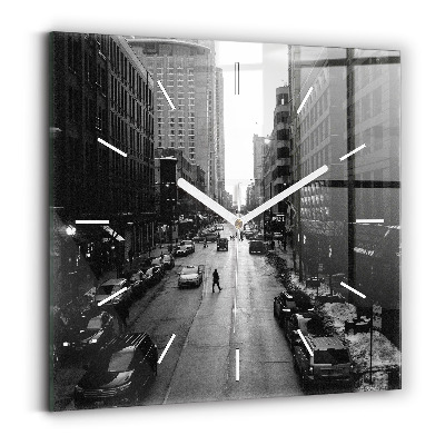 Square glass wall clock Chicago City Streets