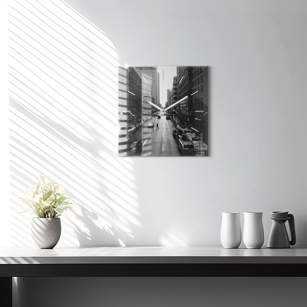 Square glass wall clock Chicago City Streets