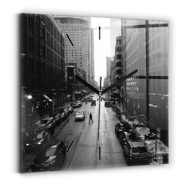 Square glass wall clock Chicago City Streets