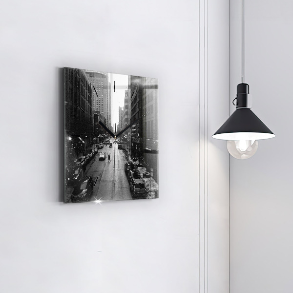 Square glass wall clock Chicago City Streets