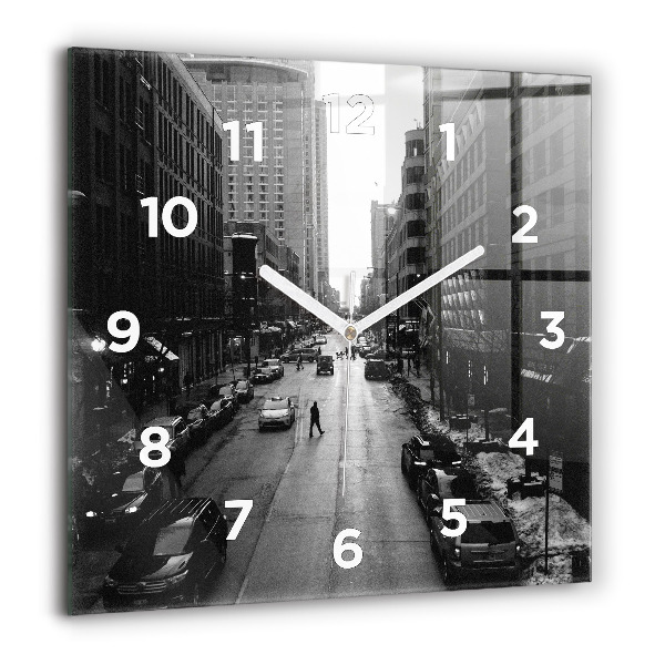 Square glass wall clock Chicago City Streets