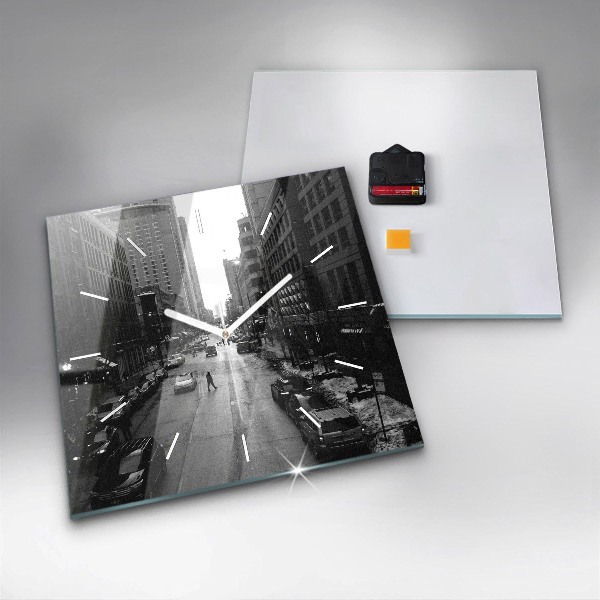 Square glass wall clock Chicago City Streets