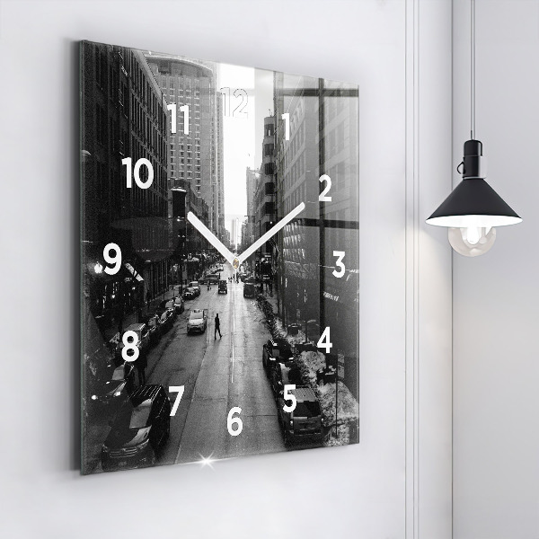 Square glass wall clock Chicago City Streets