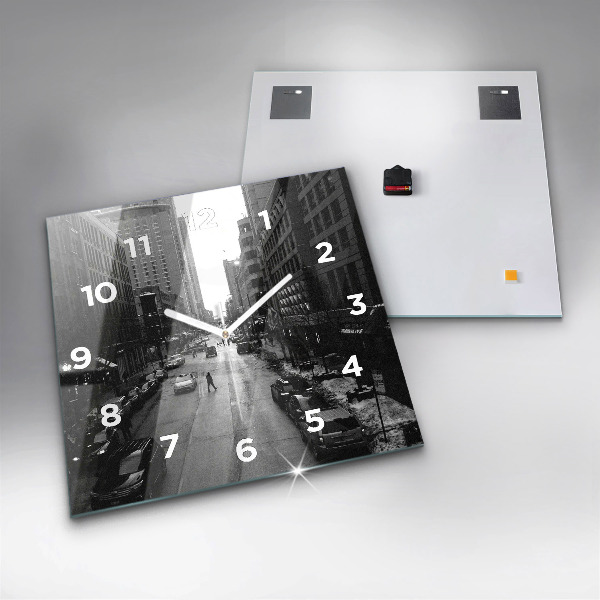 Square glass wall clock Chicago City Streets