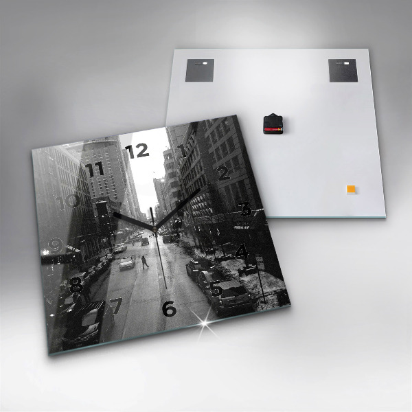 Square glass wall clock Chicago City Streets