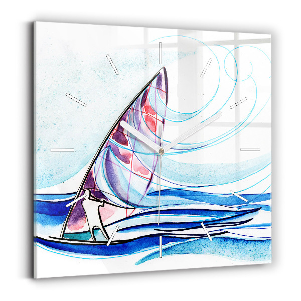 Square glass wall clock Surfboard