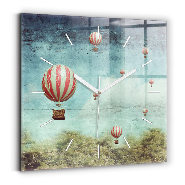 Square glass wall clock Painted balloons
