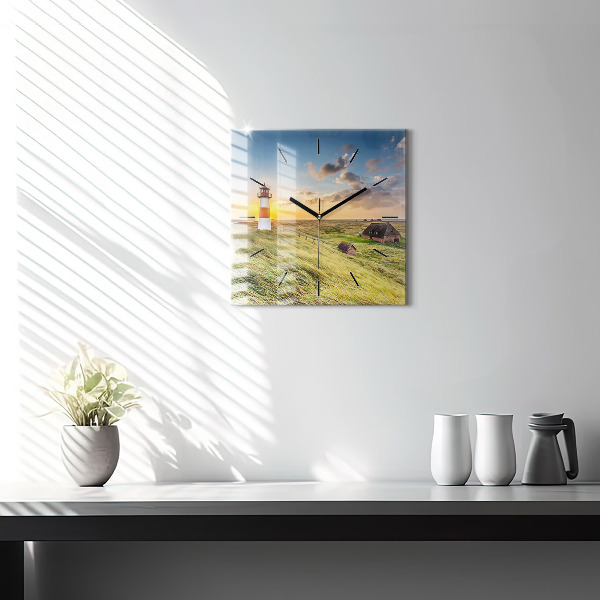 Square glass wall clock Lighthouse