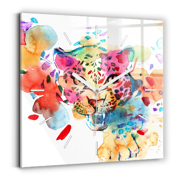 Square glass wall clock Abstract wild cat
