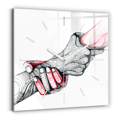 Square glass wall clock Holding hands