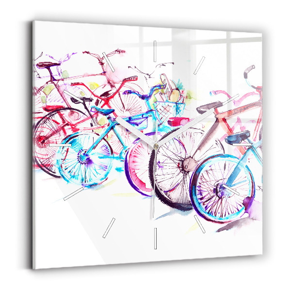 Square glass wall clock Colorful city bikes