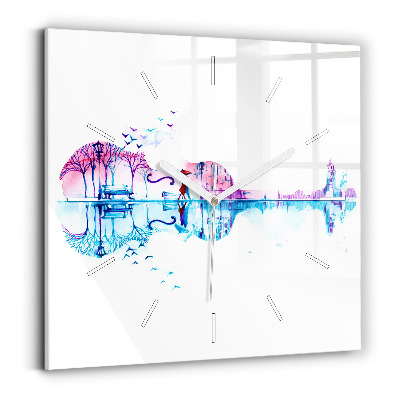 Square glass wall clock Cello Park Lake