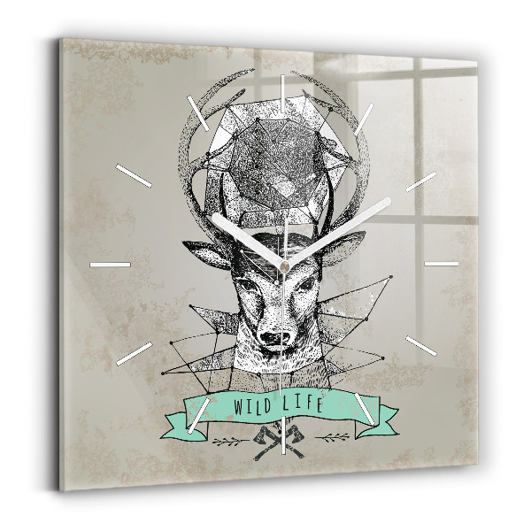 Square glass wall clock Deer head