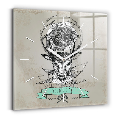Square glass wall clock Deer head