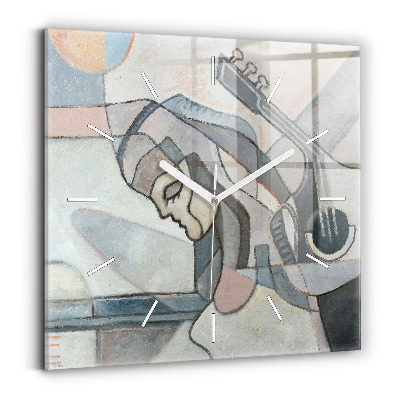 Square glass wall clock Abstract painting