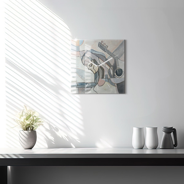 Square glass wall clock Abstract painting