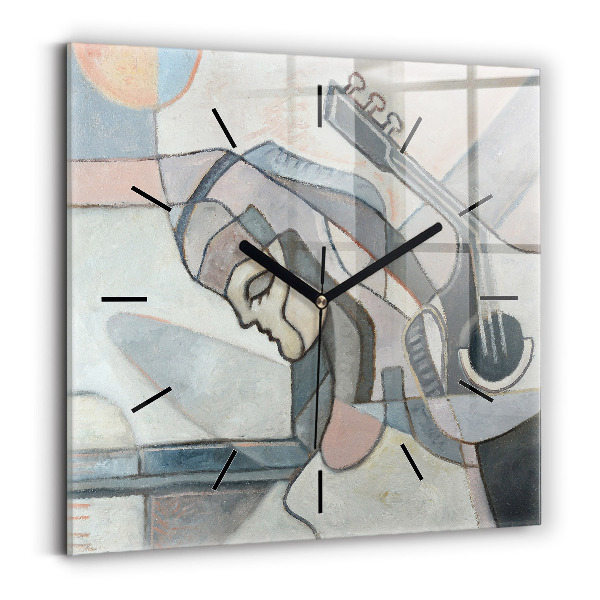 Square glass wall clock Abstract painting