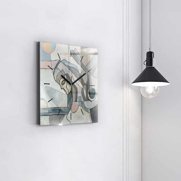 Square glass wall clock Abstract painting