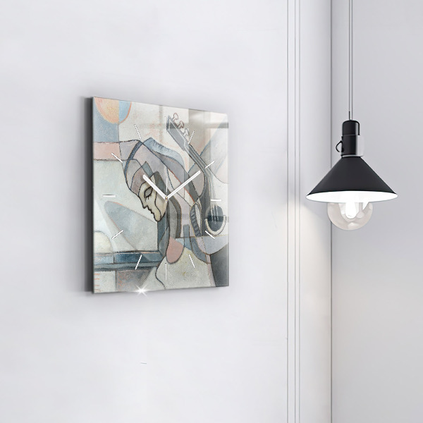 Square glass wall clock Abstract painting
