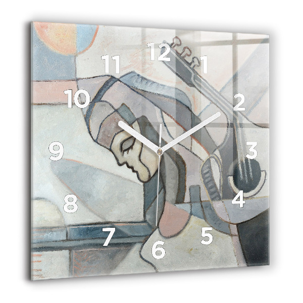 Square glass wall clock Abstract painting