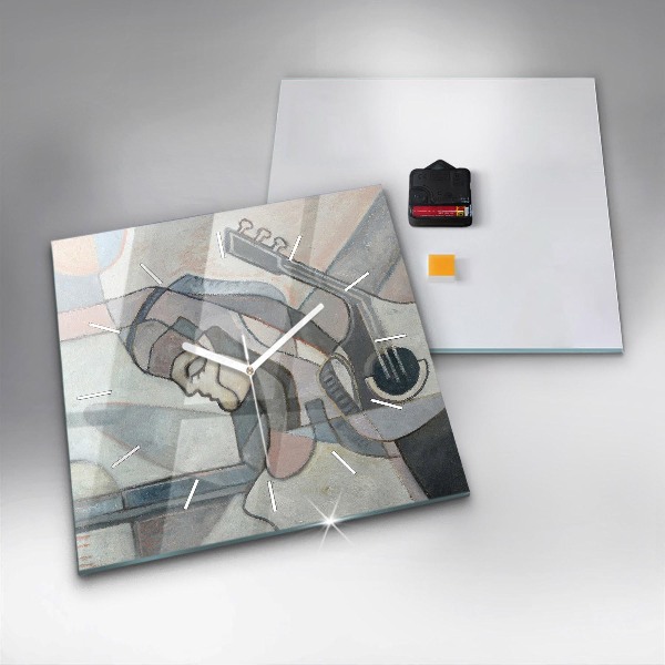 Square glass wall clock Abstract painting