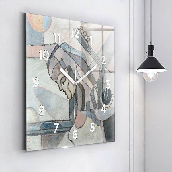 Square glass wall clock Abstract painting