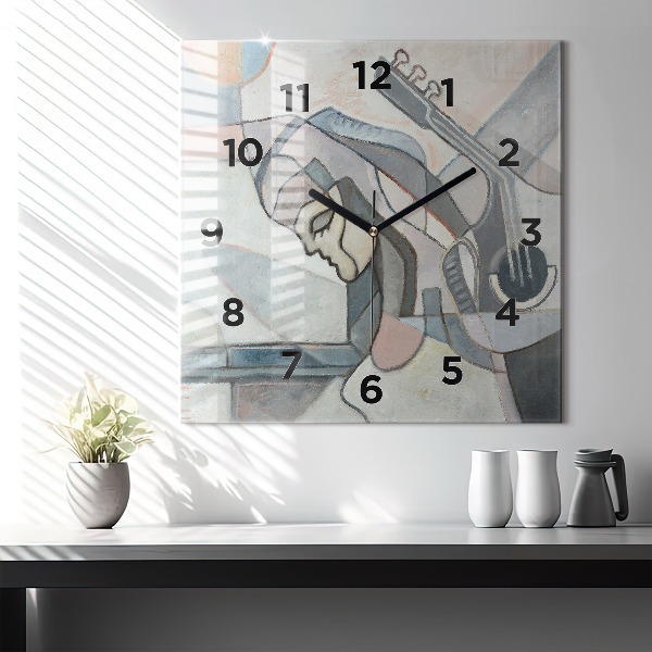 Square glass wall clock Abstract painting