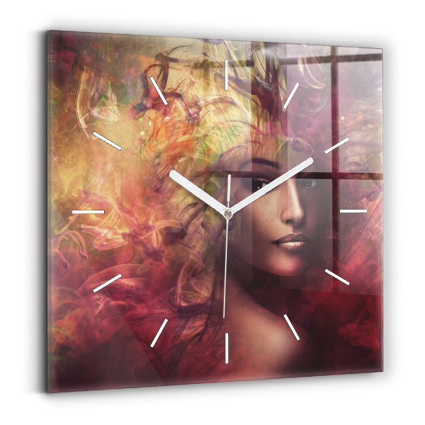 Square glass wall clock Portrait of a woman