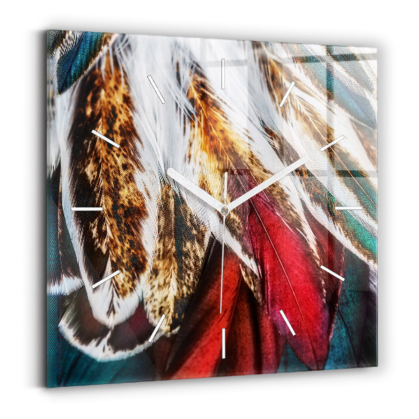 Square glass wall clock Light brown bird feathers