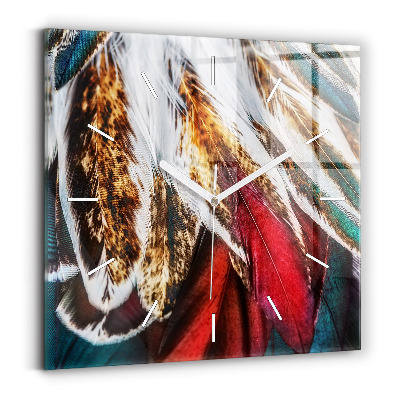 Square glass wall clock Light brown bird feathers