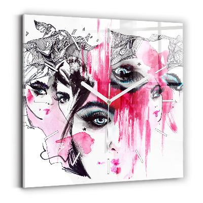 Square glass wall clock Many faces of abstraction