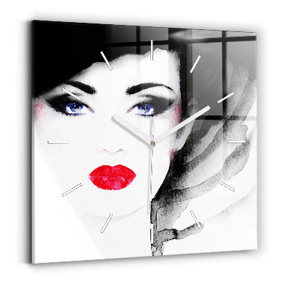 Square glass wall clock Portrait of a woman