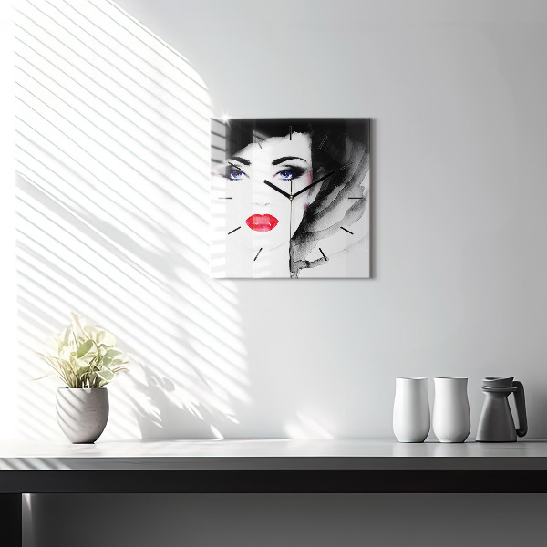 Square glass wall clock Portrait of a woman