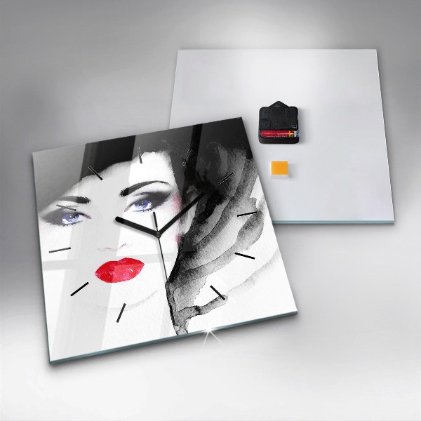 Square glass wall clock Portrait of a woman