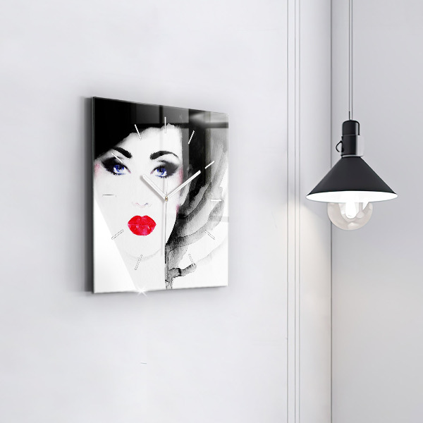 Square glass wall clock Portrait of a woman